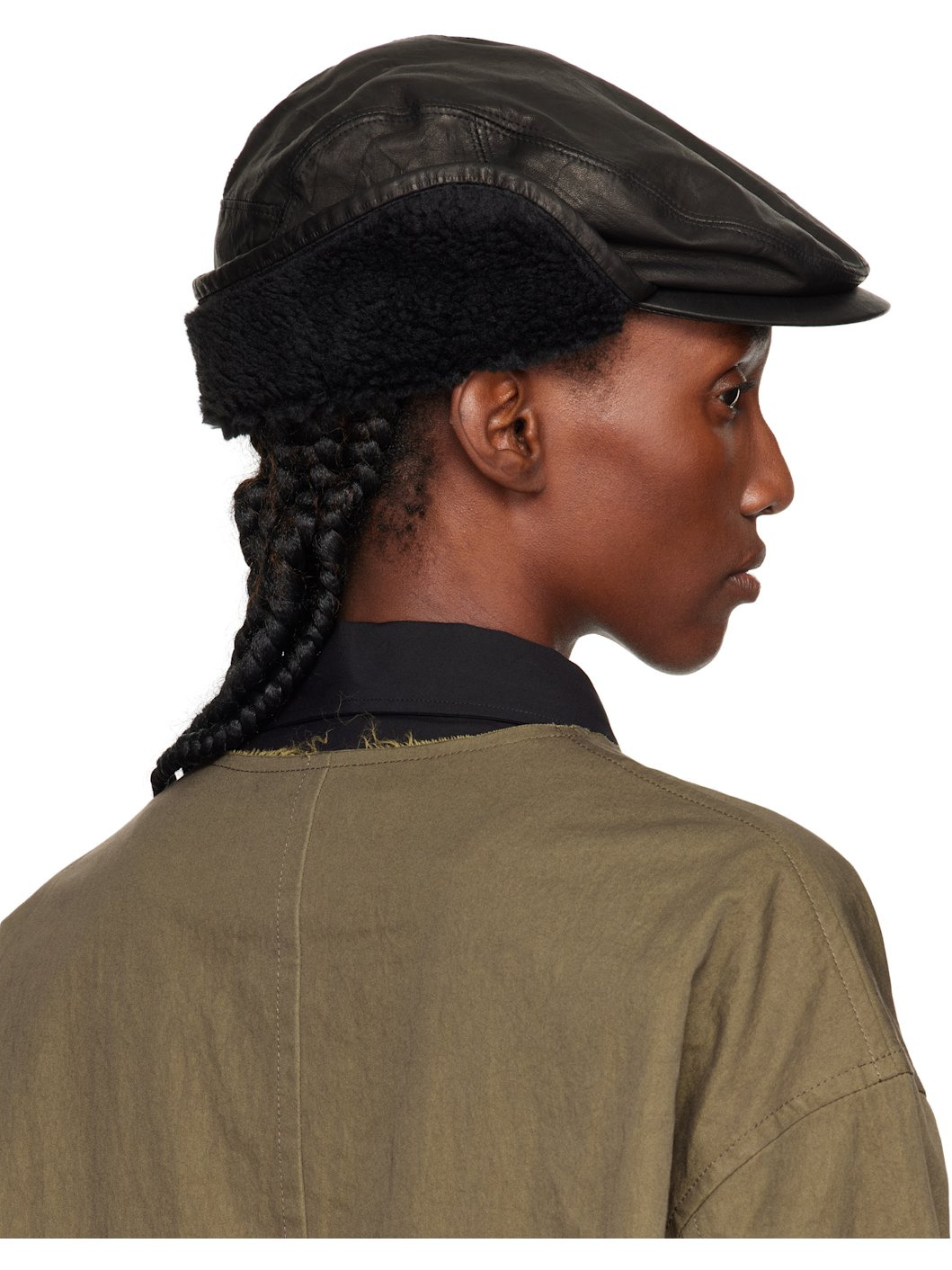 Black Soft Leather Ear Muff Cap - 3