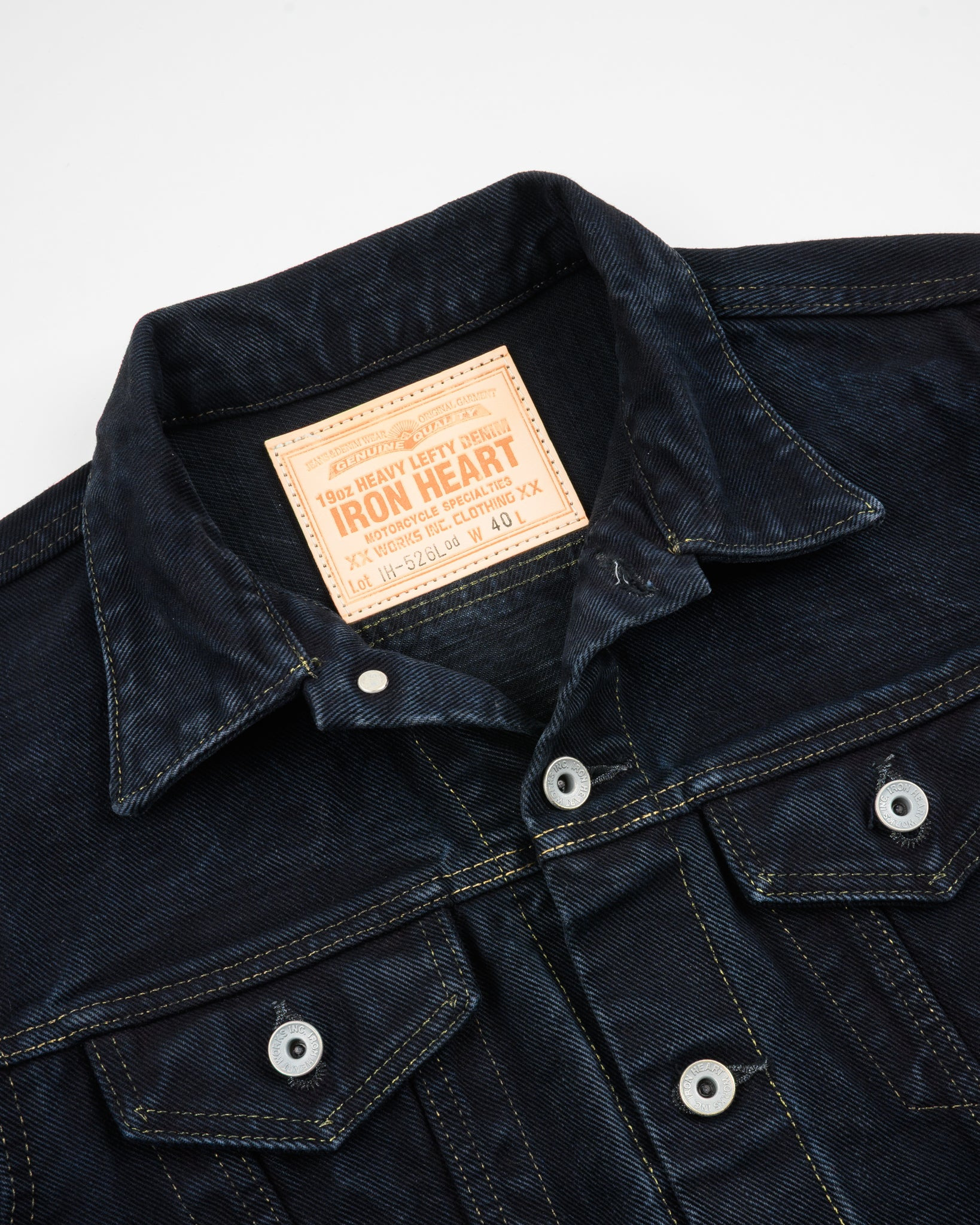 IH-526Lod 19oz Left-Hand Twill Selvedge Denim Type III Jacket -  Indigo Overdyed Black - 7