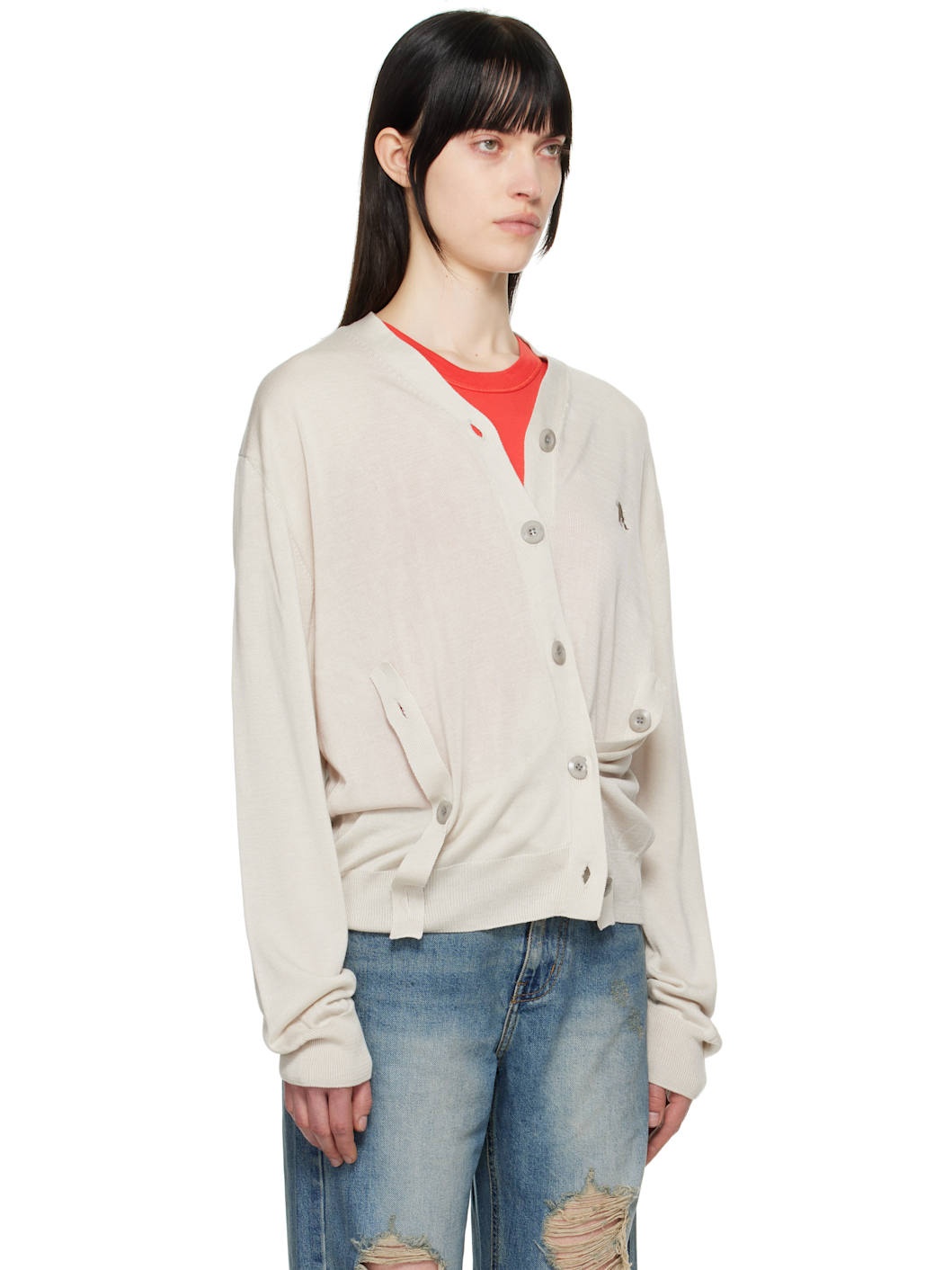 Gray Twisted Placket Cardigan - 2