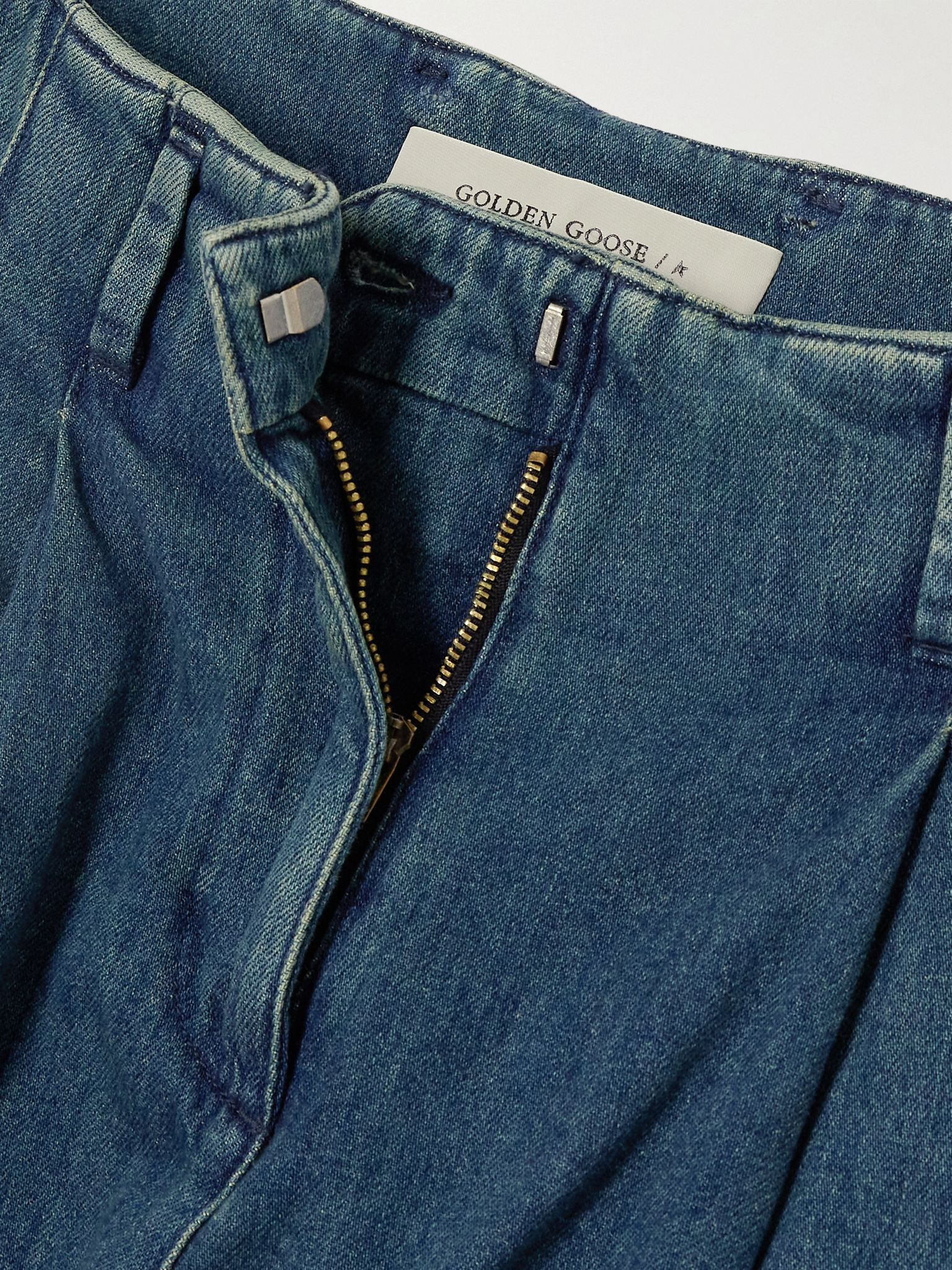 Embellished pleated high-rise wide-leg jeans Dark denim - 5