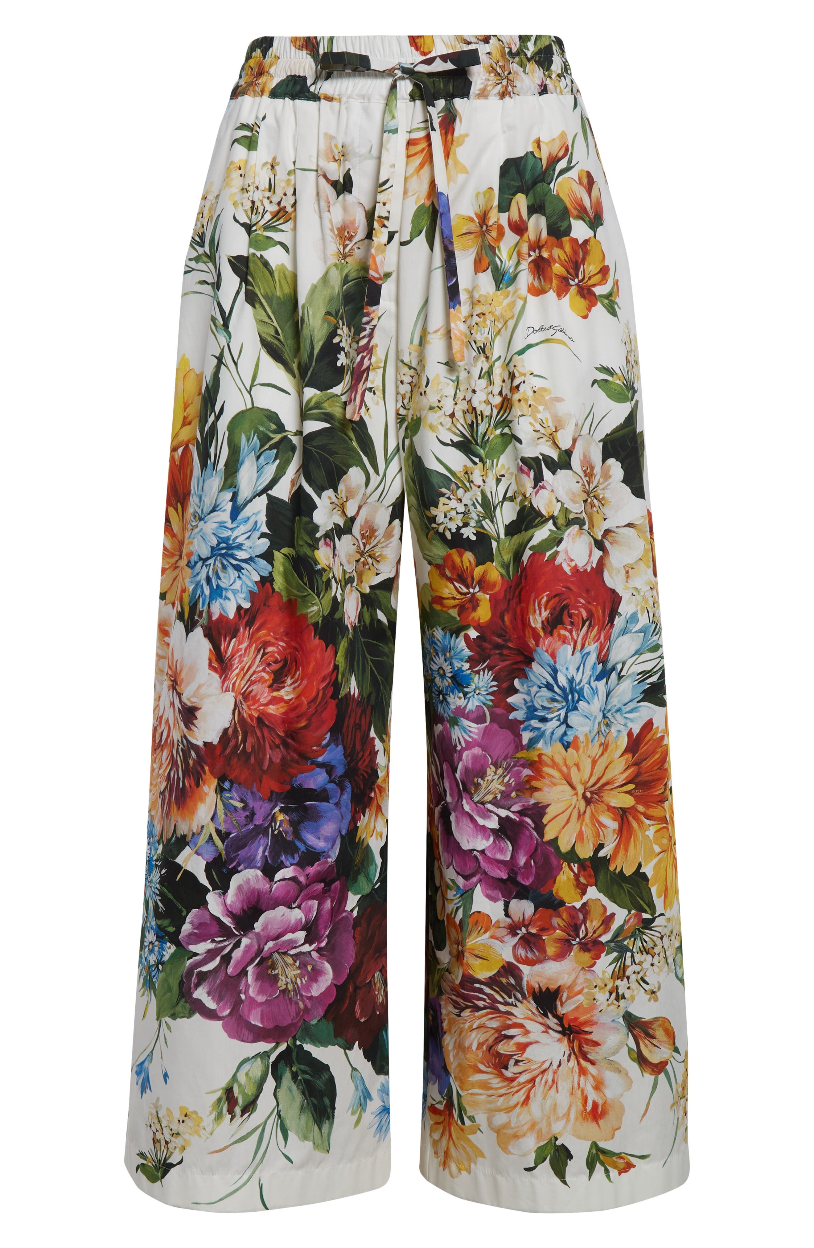 Dolce&Gabbana Floral Crop Cotton Wide Leg Pants in Ha5Pc B.fiori Cret. F.bco at Nordstrom - 6
