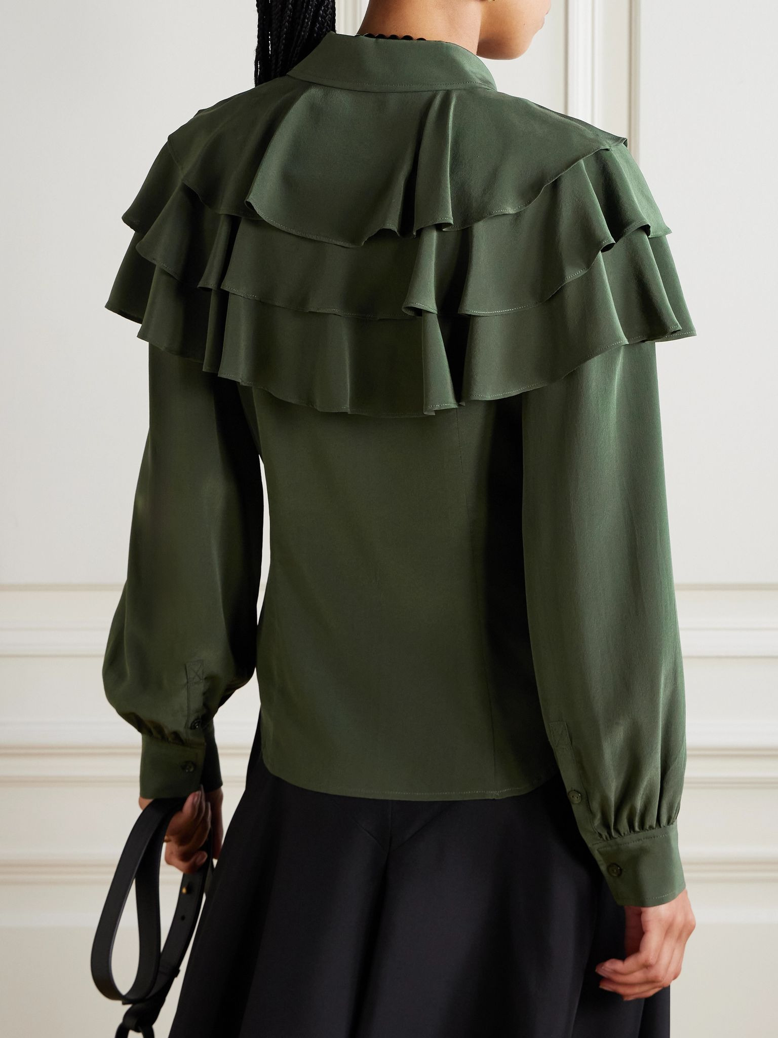Liliana ruffled silk blouse Army green - 3