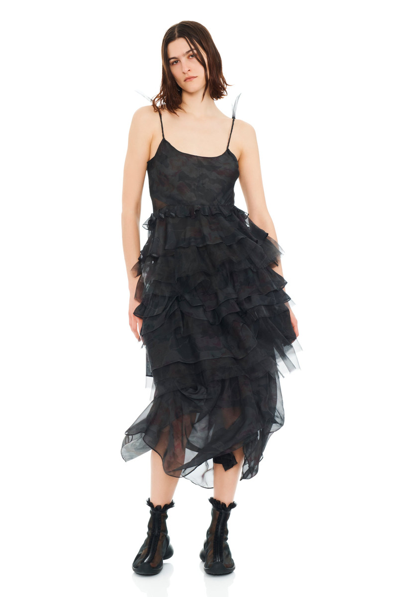 Collina Strada BLACK WATERCOLOR ROSES GERANIUM DRESS outlook