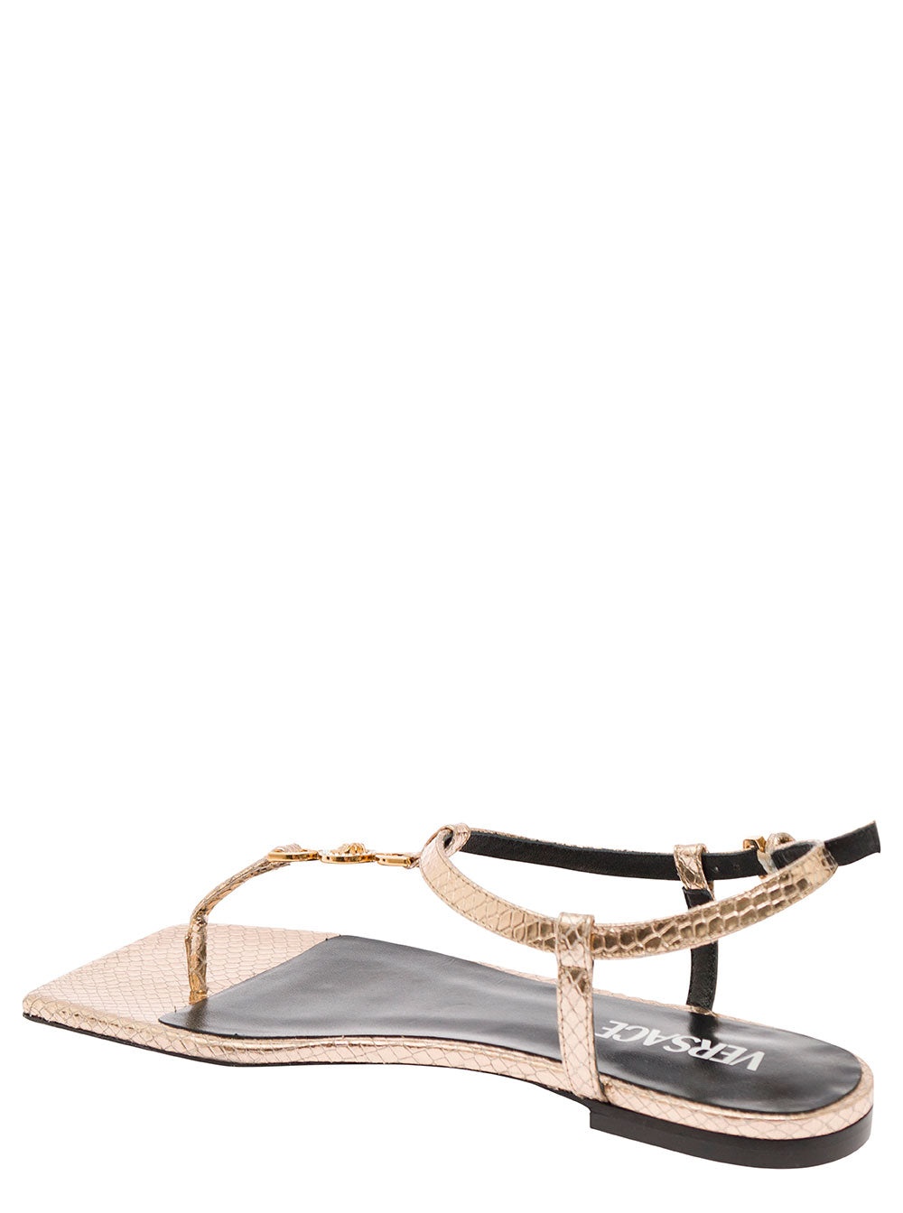 Versace Women 'Medusa '95' Gold-Colored Low Sandals With Logo Detail In Snake-Printed Leather Woman - 3