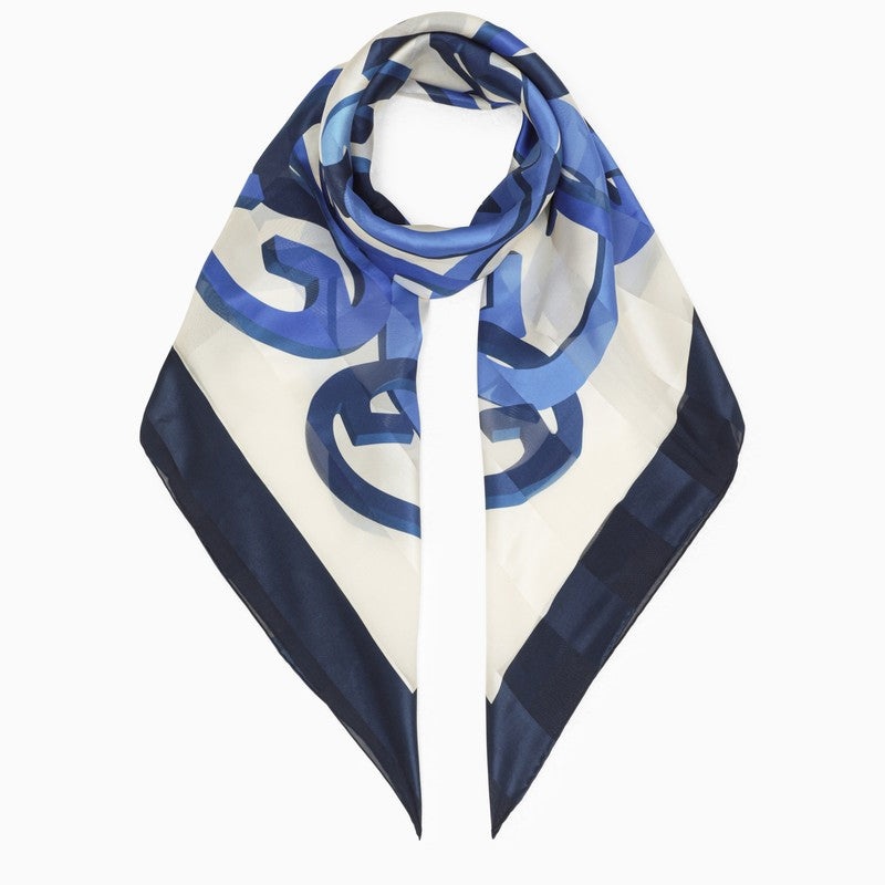 GUCCI Gucci Blue Silk Scarf With Print | luosophy | REVERSIBLE