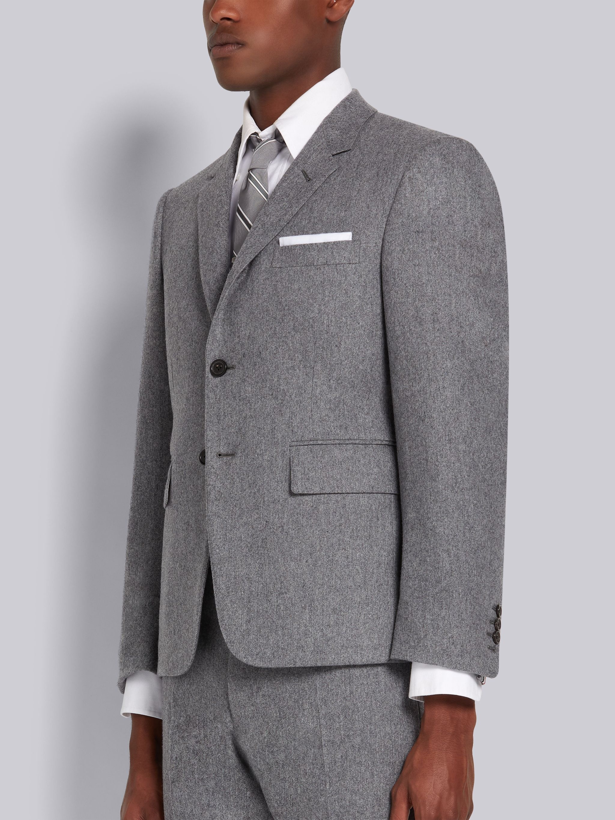 Medium Grey Lightweight Boiled Wool Engineered Stripe Classic Sport Coat - 3