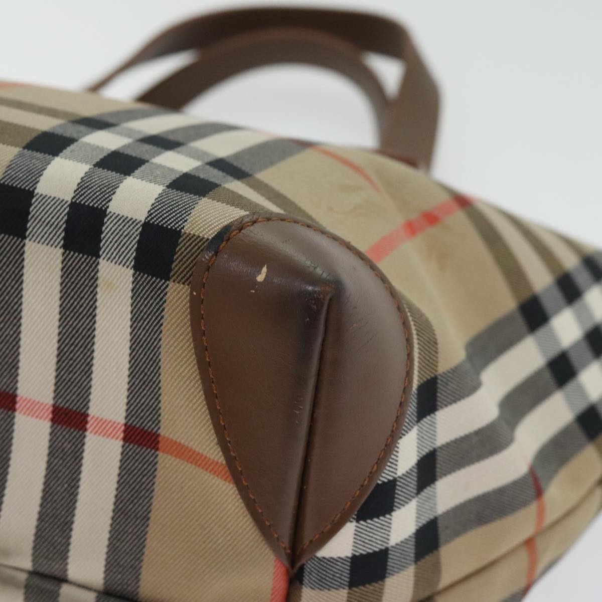 Burberry Nova Check Tote Bag Canvas Leather Beige Brown Gold - 9