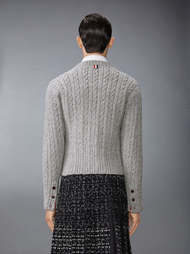 Thom Browne Irish Wool Handknit Cable Stitch Classic Cardigan outlook