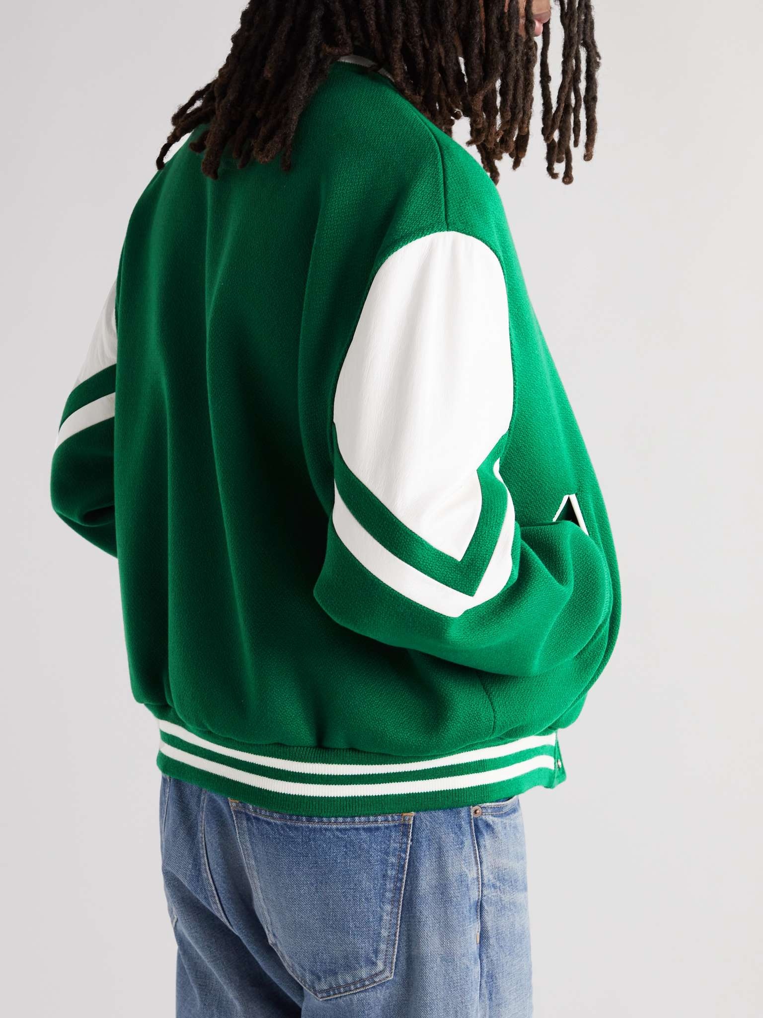 Teddy Appliquéd Virgin Wool-Blend and Leather Varsity Jacket - 4