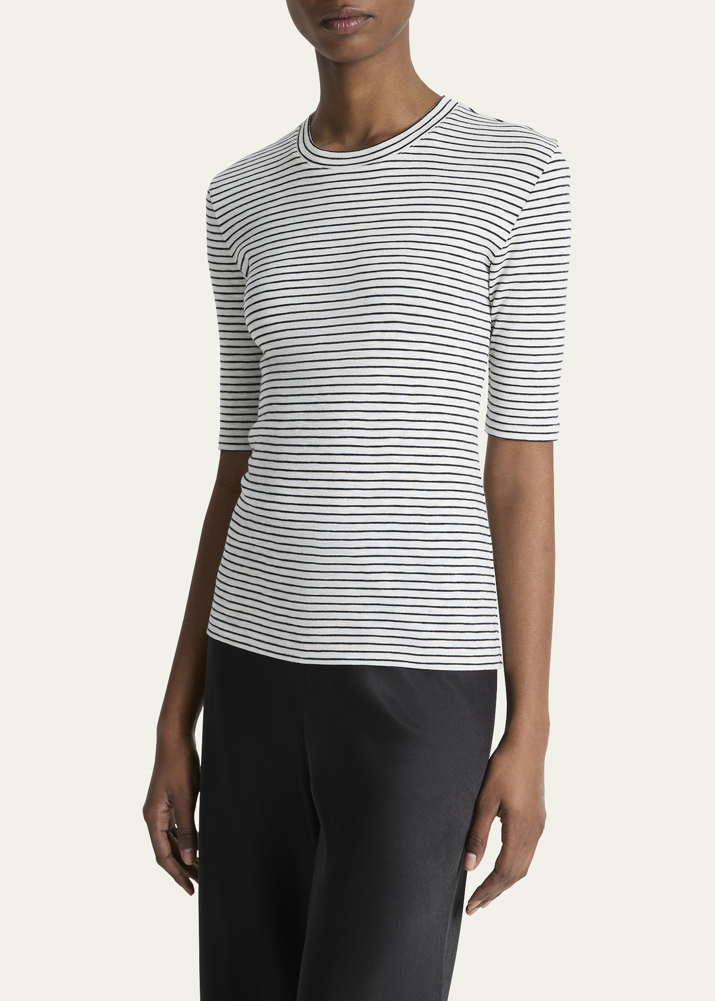 Stripe Elbow-Sleeve Top - 4