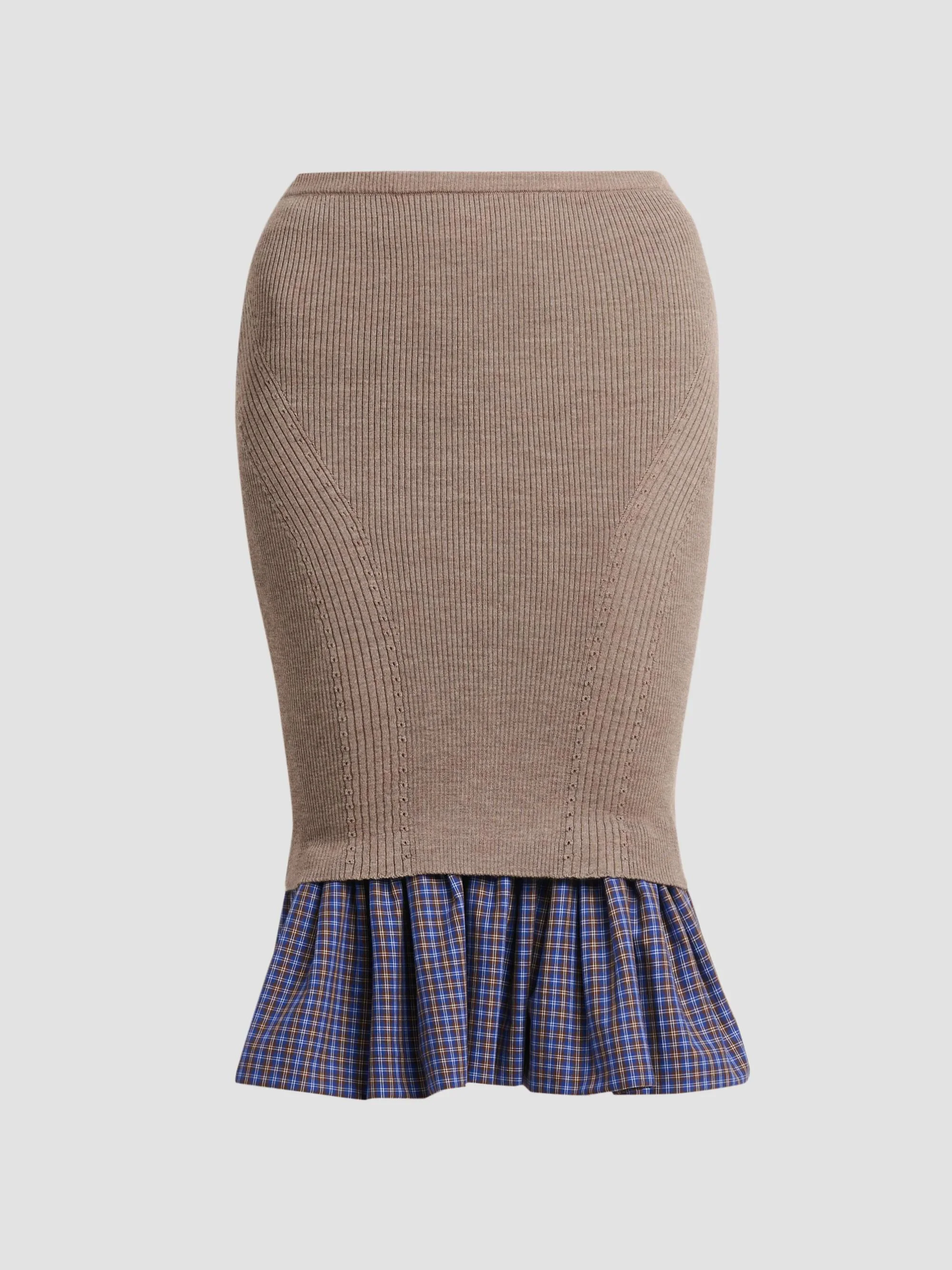 Women's Contrast-Hem Rib-Knit Wool Pencil Skirt - Multi Beige - 1