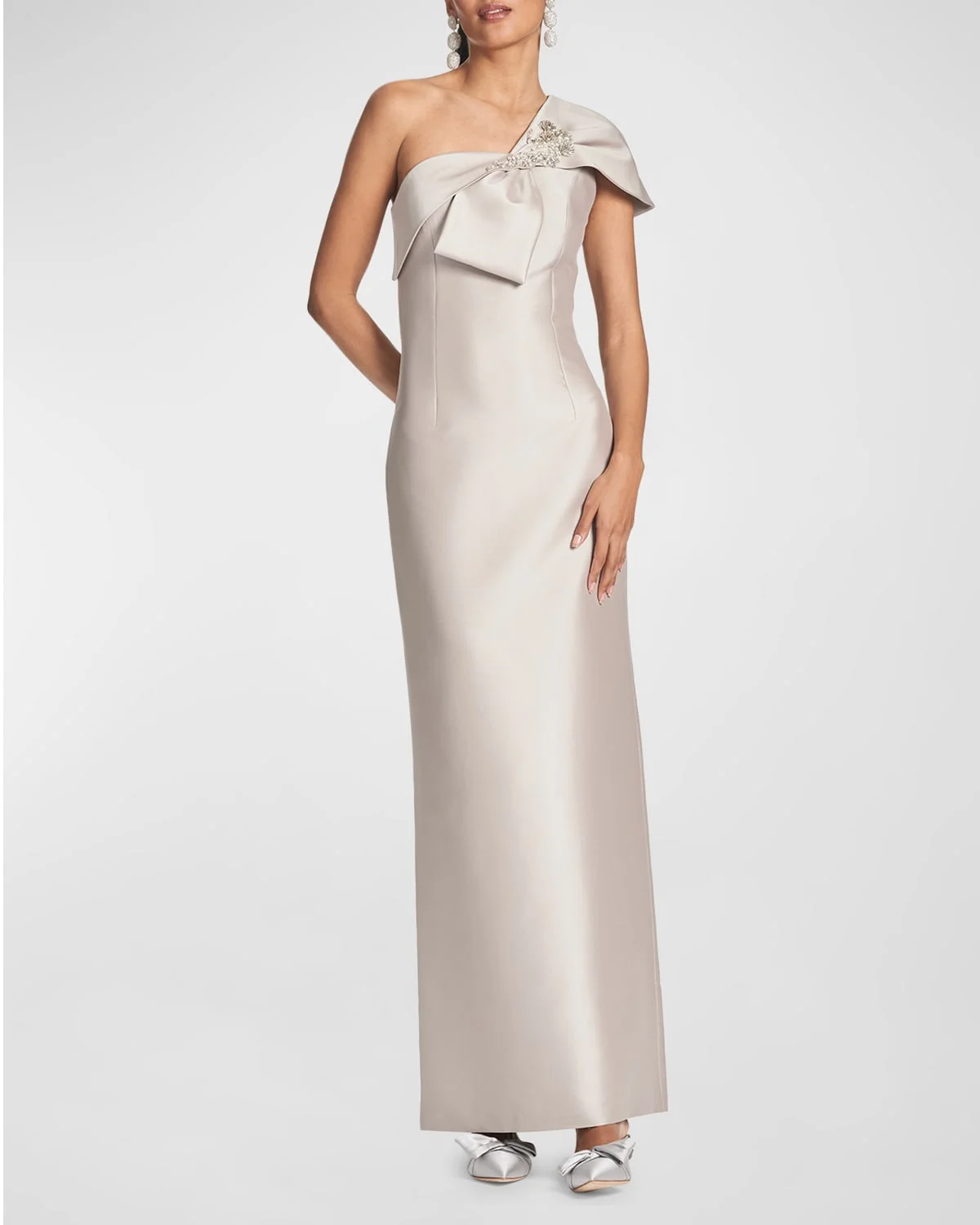 Ines One-Shoulder Bow Column Gown - 1