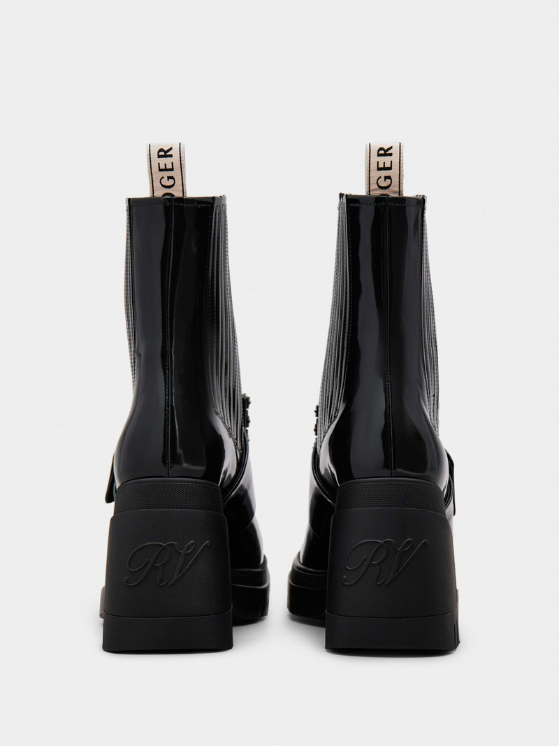 Roger Vivier Viv' Rangers Strass Buckle Booties in Patent Leather outlook