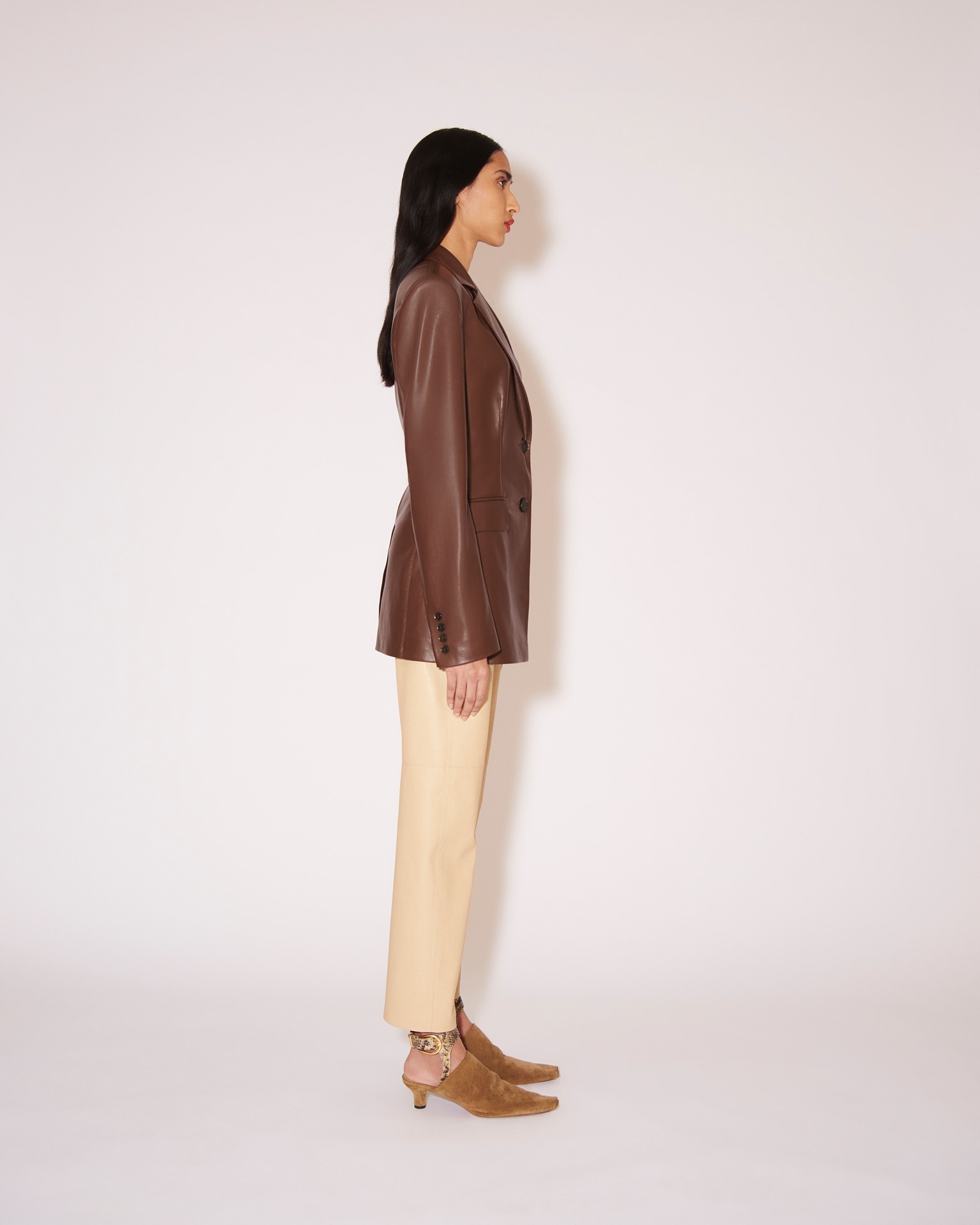 HATHI - Vegan leather tailored blazer - Dark brown - 4