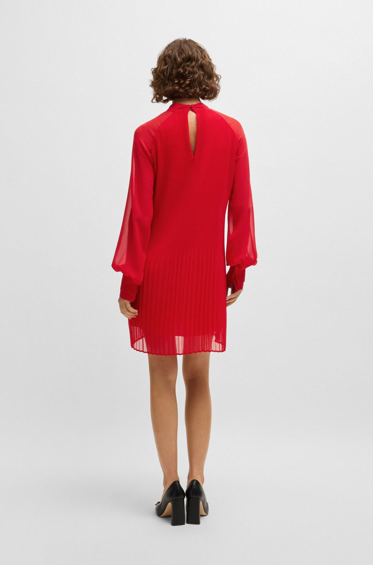 HIGH-NECK DRESS WITH PLISSÉ PLEATS AND SHEER SLEEVES - 4