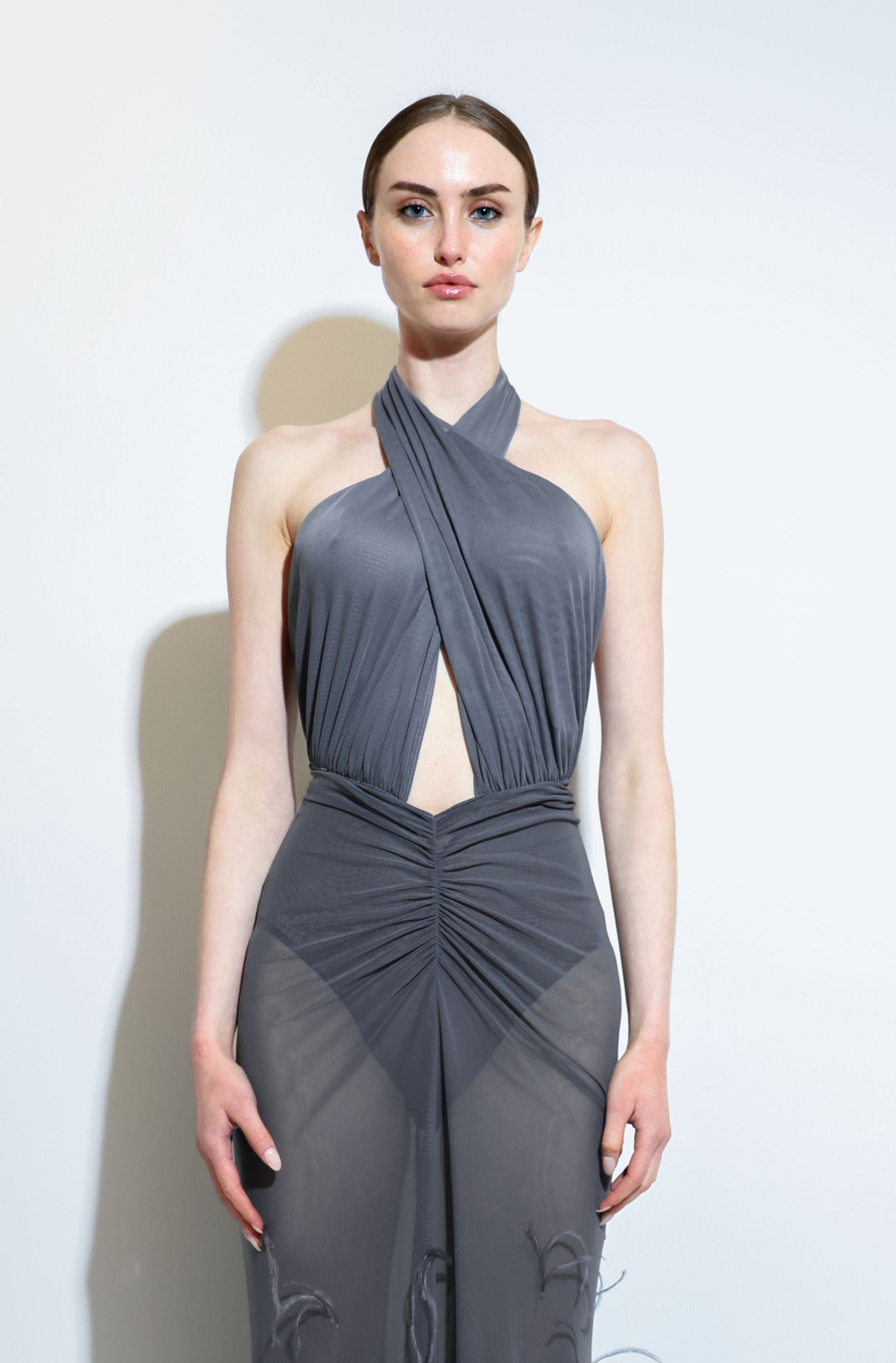 Mesh Halter Cutout Bodysuit - 2