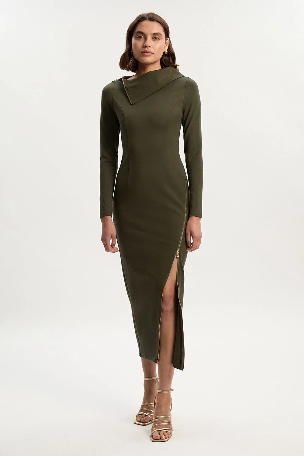 Ponte Envelope Neck Dress With Zip Split Detail - 1