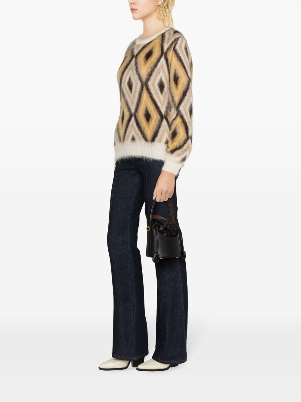 diamond-jacquard round-neck jumper - 3