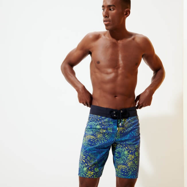 Men Long Flat Belt Swim Trunks Evening Birds - 3