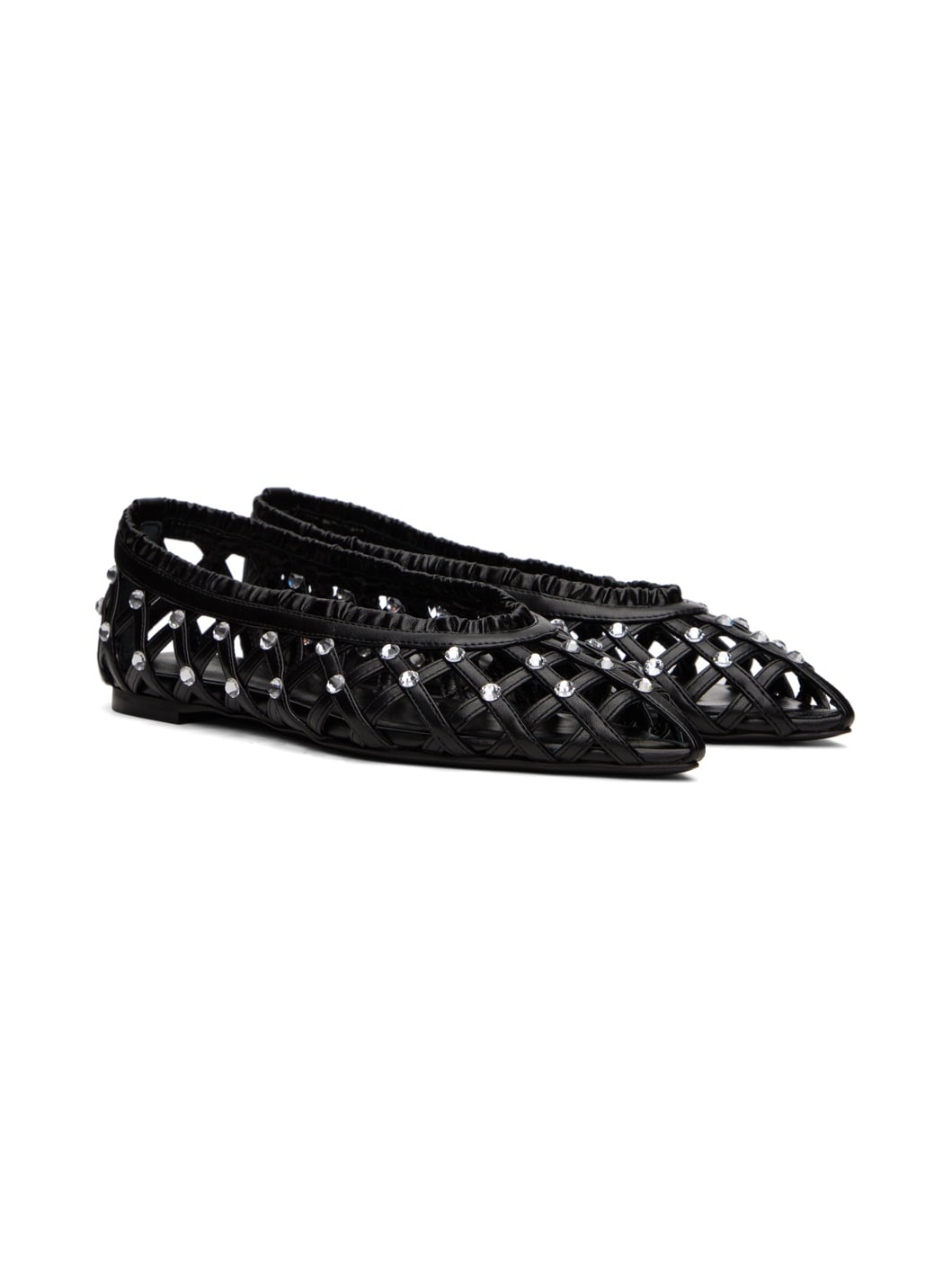 Black Crystal-Cut Ballerina Flats - 4