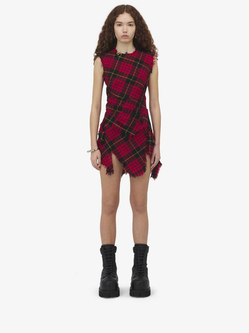Distressed Tartan Mini Dress - 1