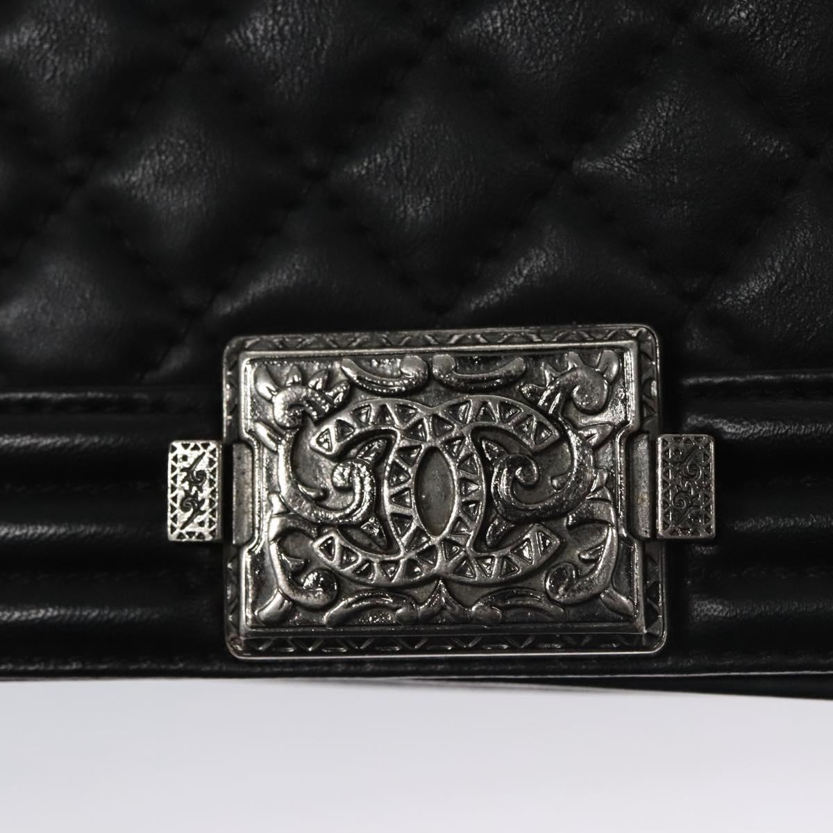 CHANEL Boy Chain Shoulder Bag Lamb Skin Black CC - 15