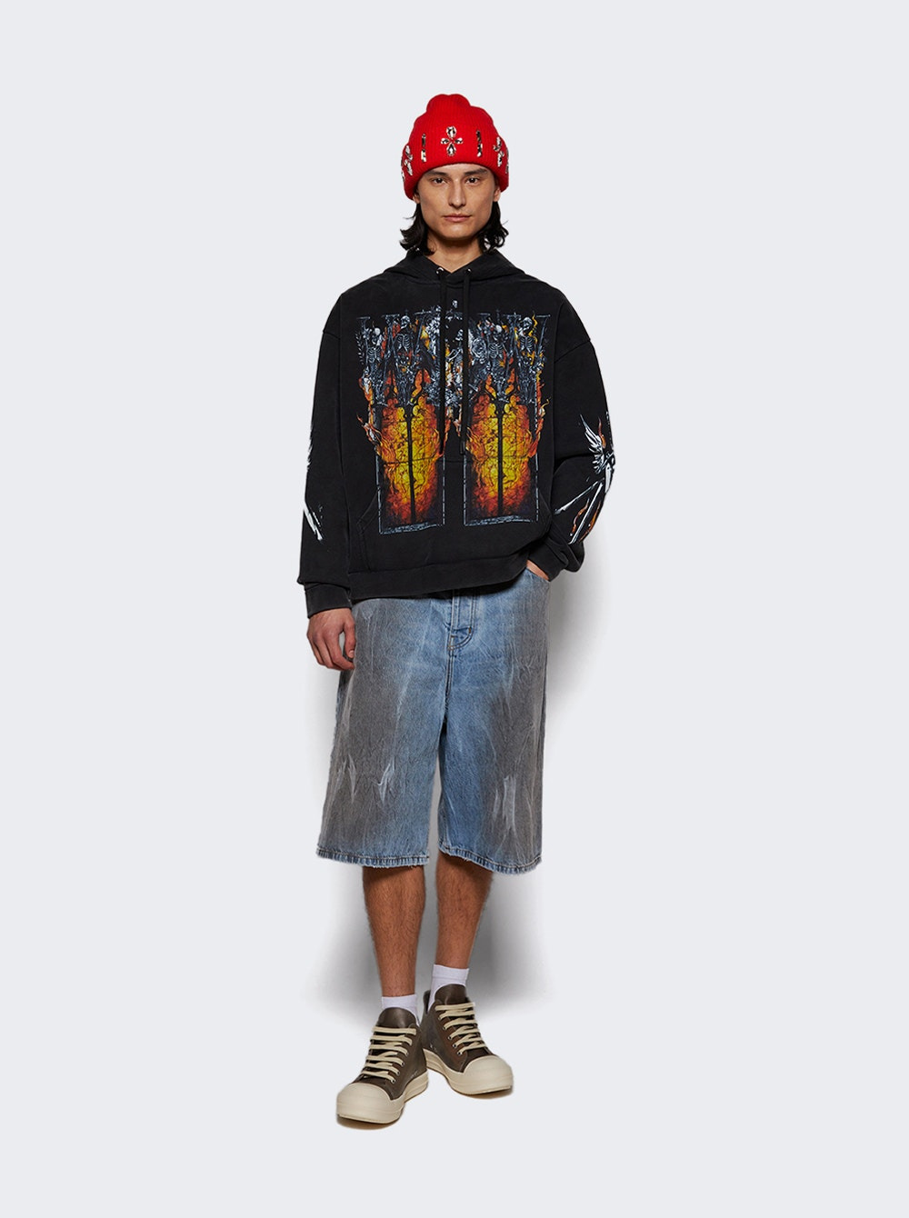 Thrashed Baggy 5 Pocket Shorts Light Wash Blue - 5