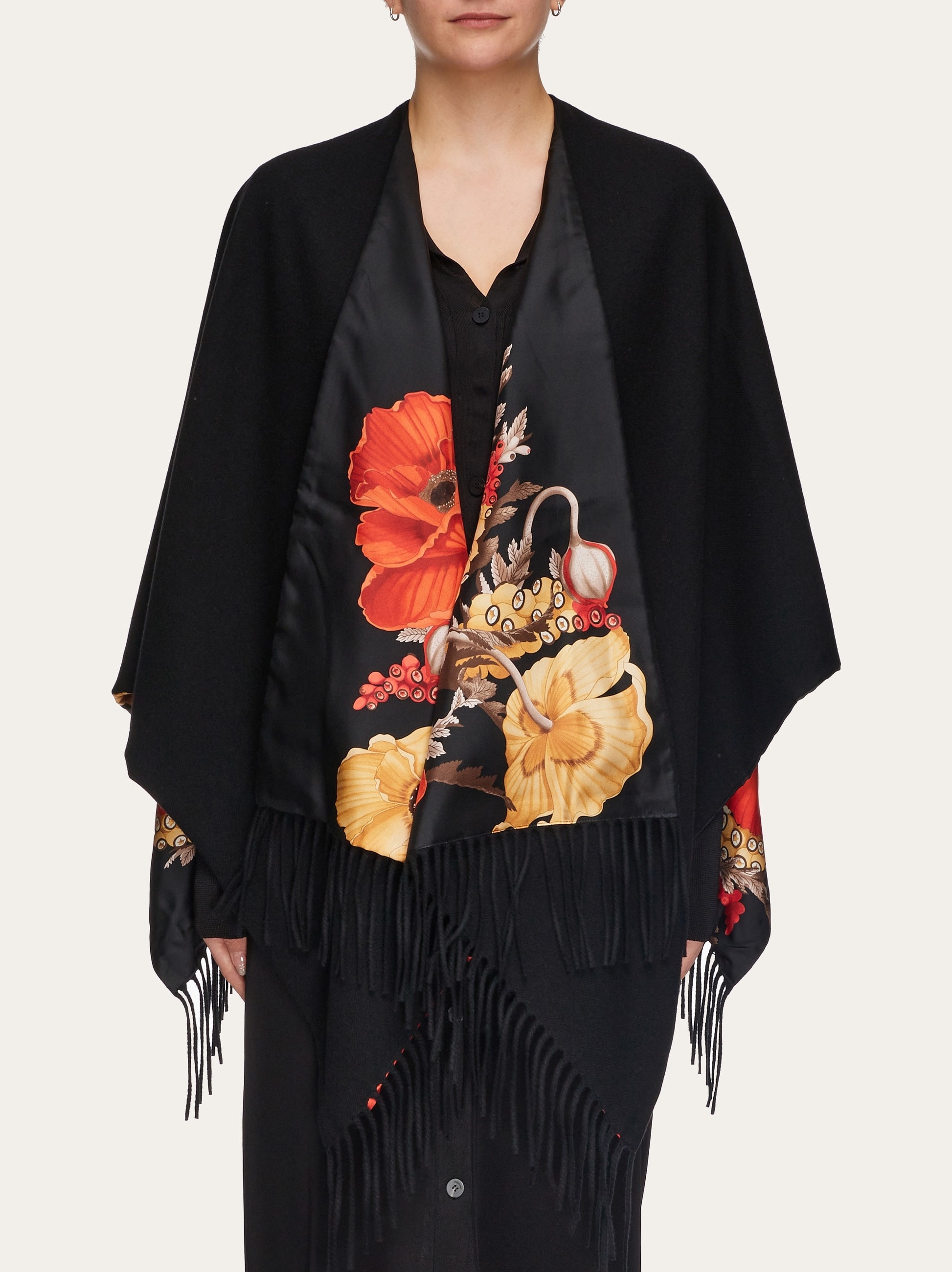 Poppies print reversible cape - 3