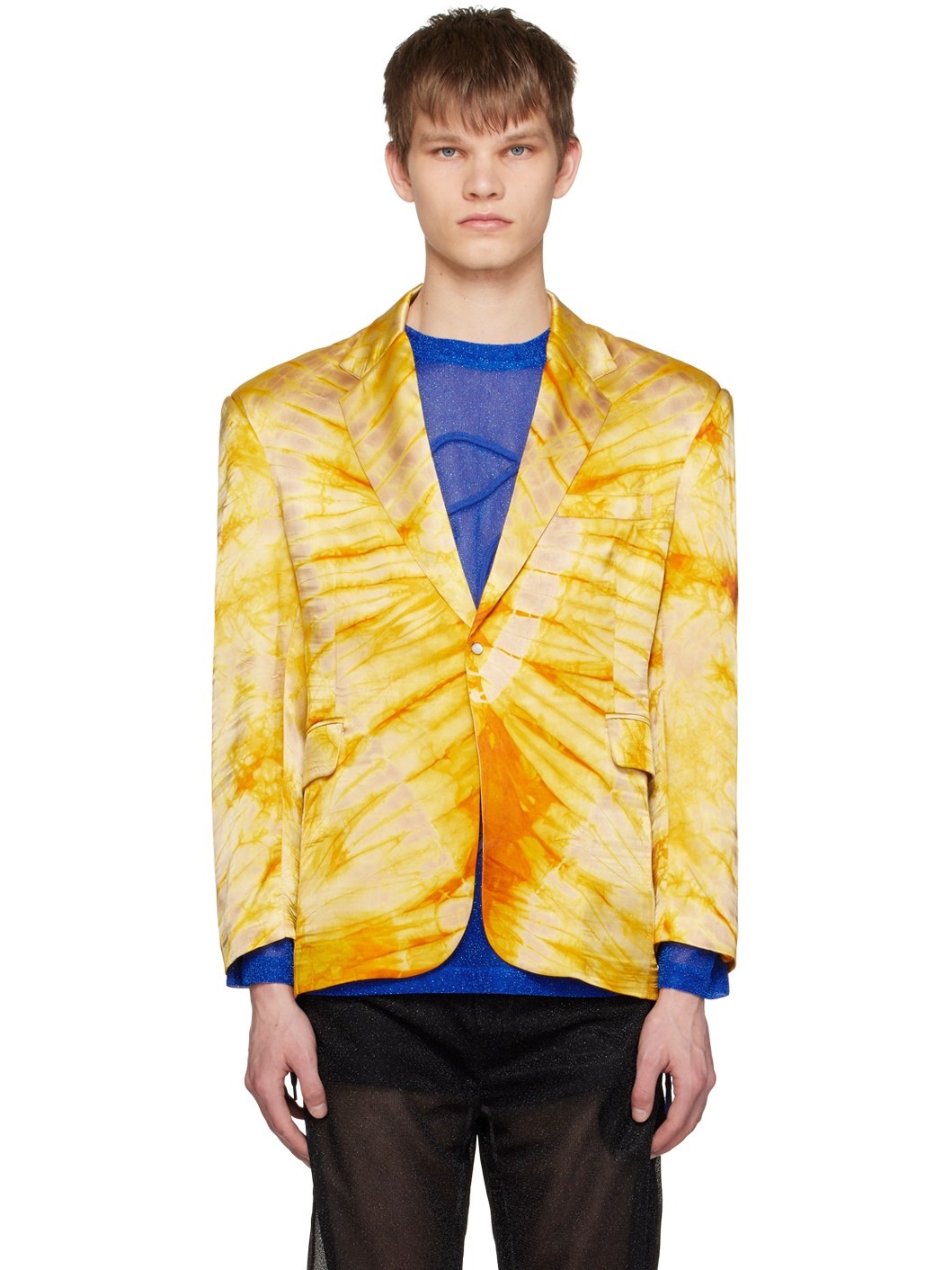 Yellow Printed Blazer - 1