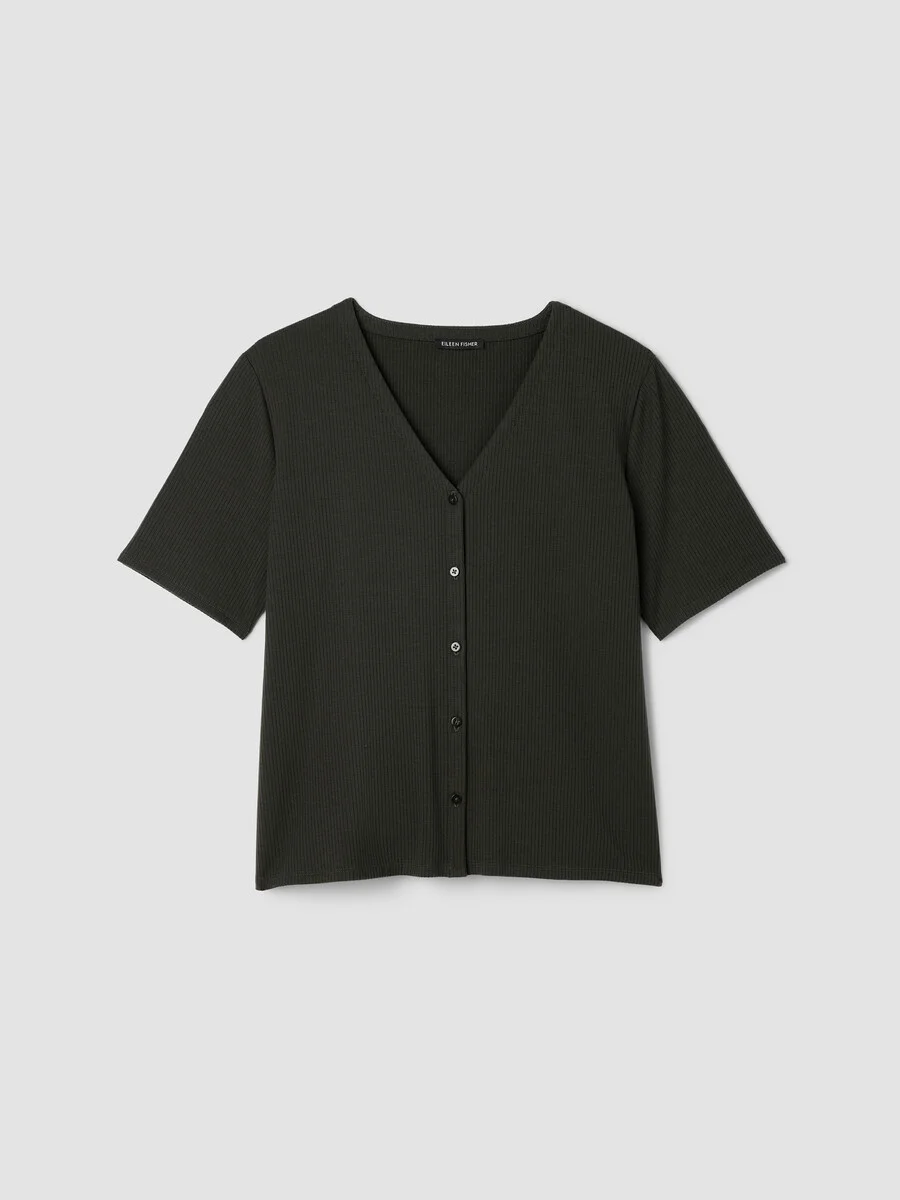 Ribbed Knit V-Neck Top - 1