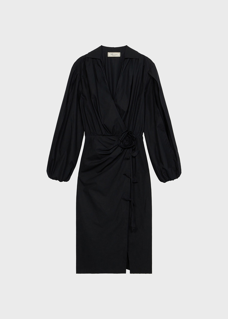 POPLIN MIDI DRESS WITH ROSE DECORATION 1