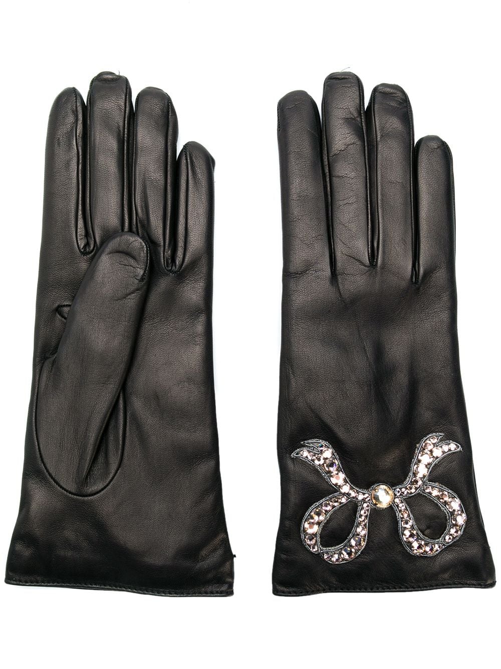 leather gloves with bow - 1