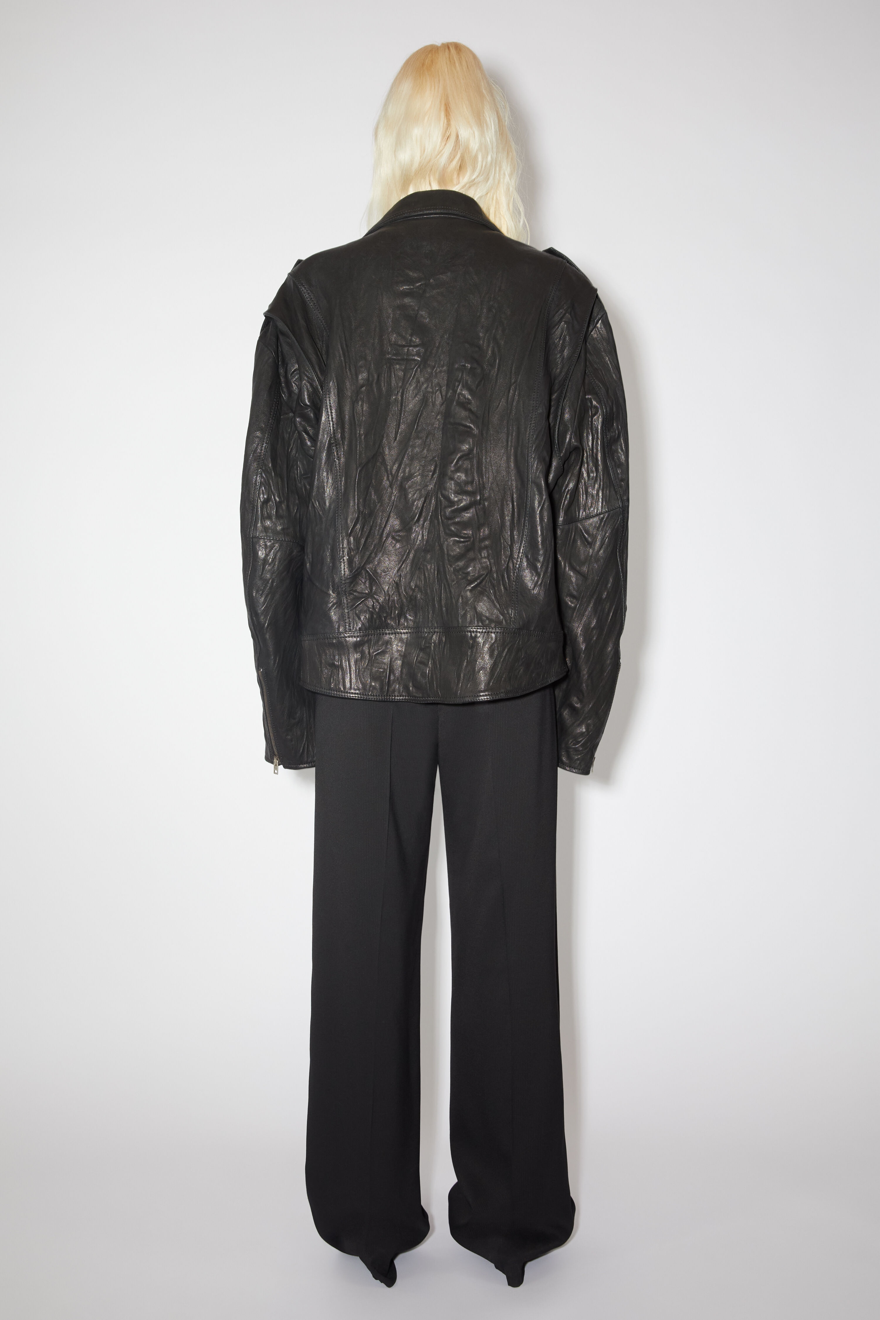 Crinkled leather biker jacket - Black - 3