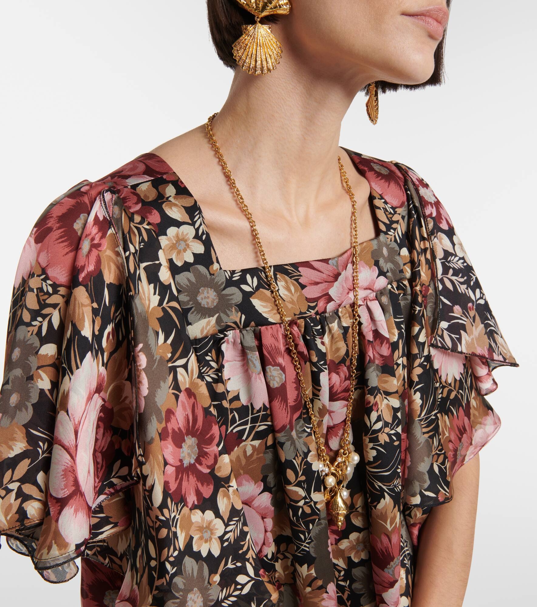 Floral silk chiffon minidress - 4