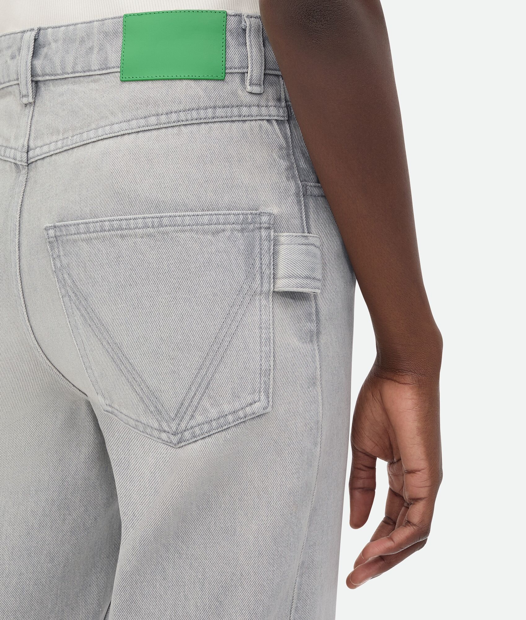 Light Grey Washed Flared Denim - 4