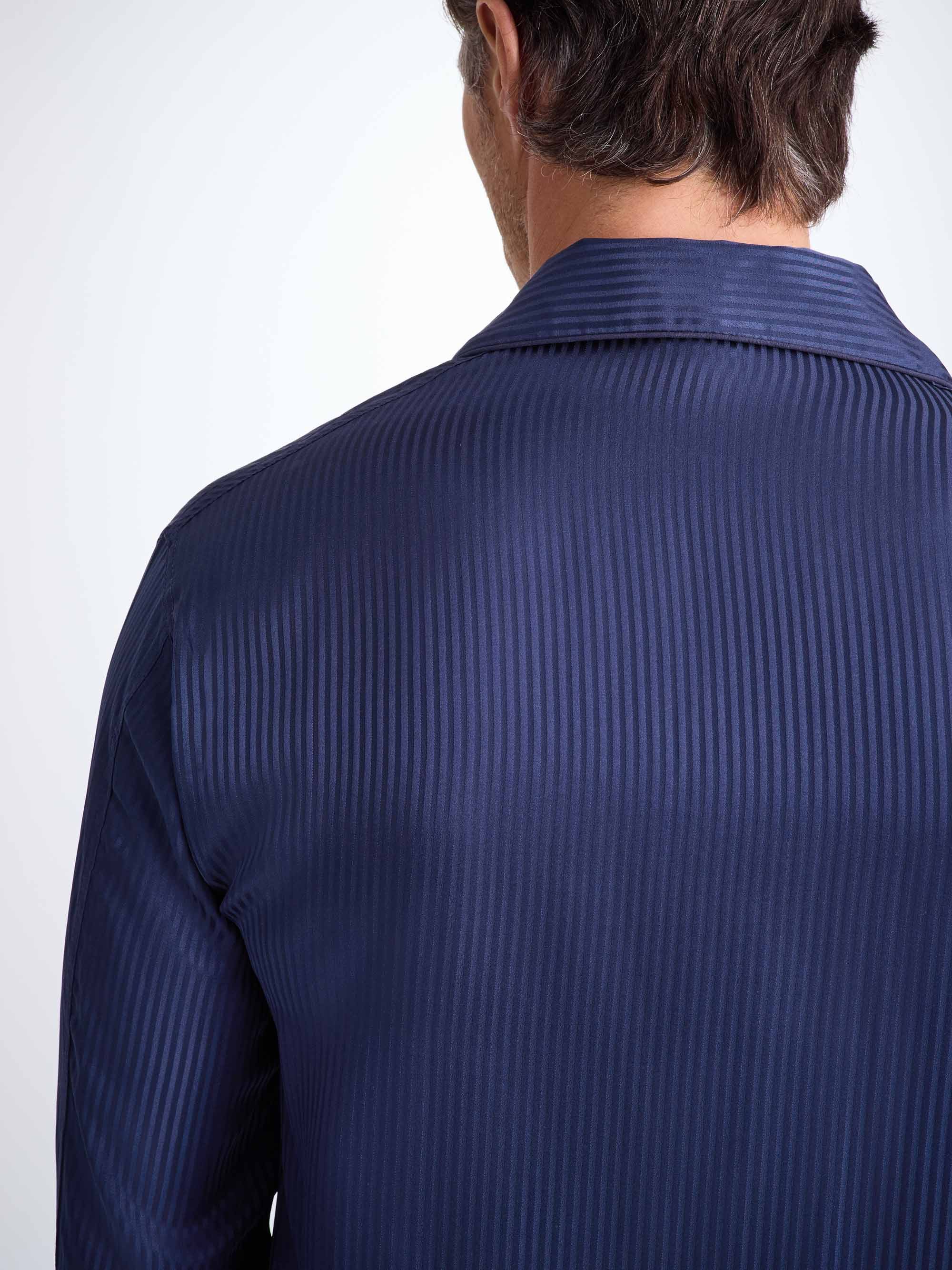 Men's Classic Fit Pyjamas Woburn 8 Silk Satin Navy - 6