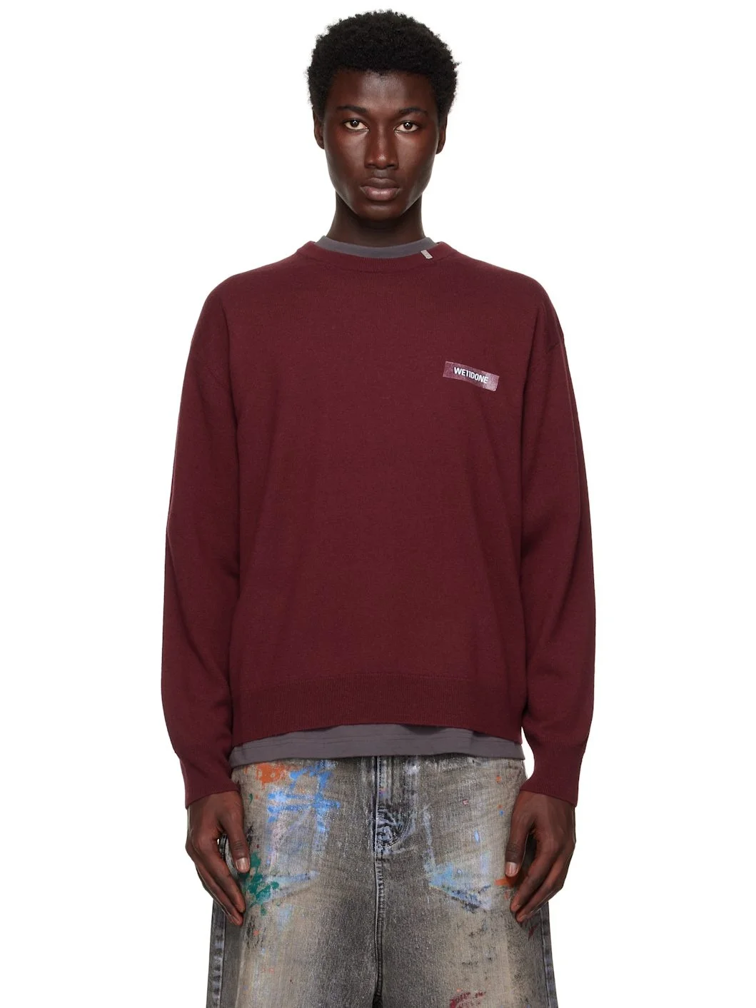 Burgundy Logo Knit Pullover Sweater - 1