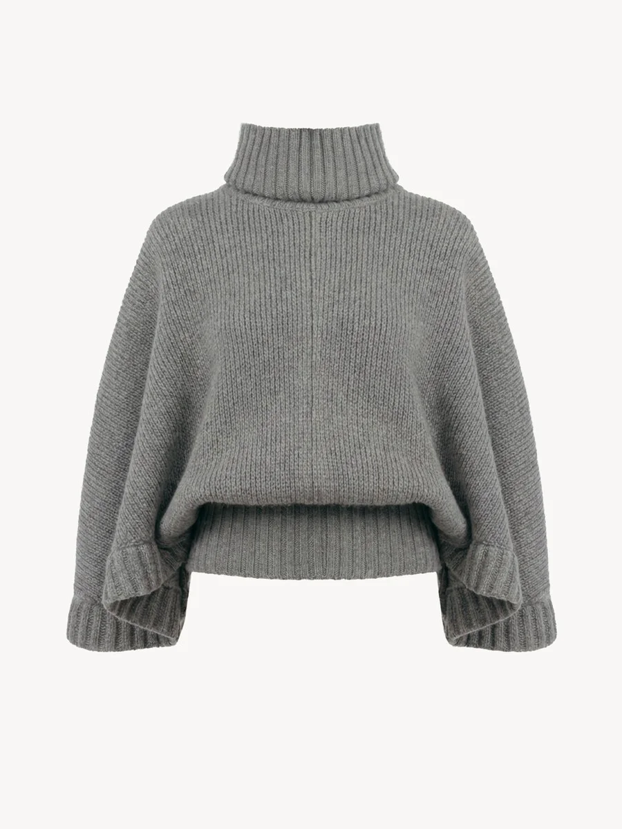 SHORT TURTLENECK CAPE IN A WOOL & CASHMERE KNIT - 1