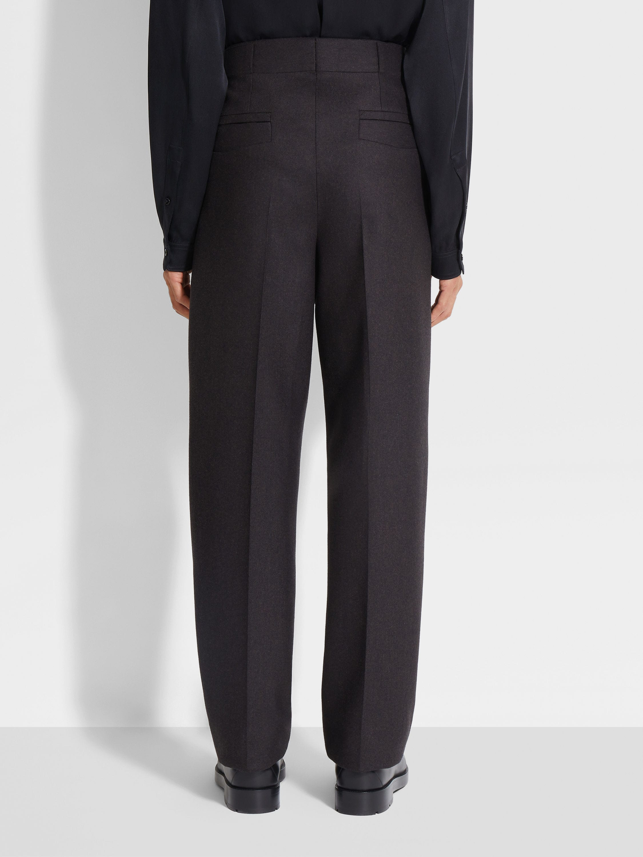 DARK BROWN MÉLANGE WOOL PANTS - 6