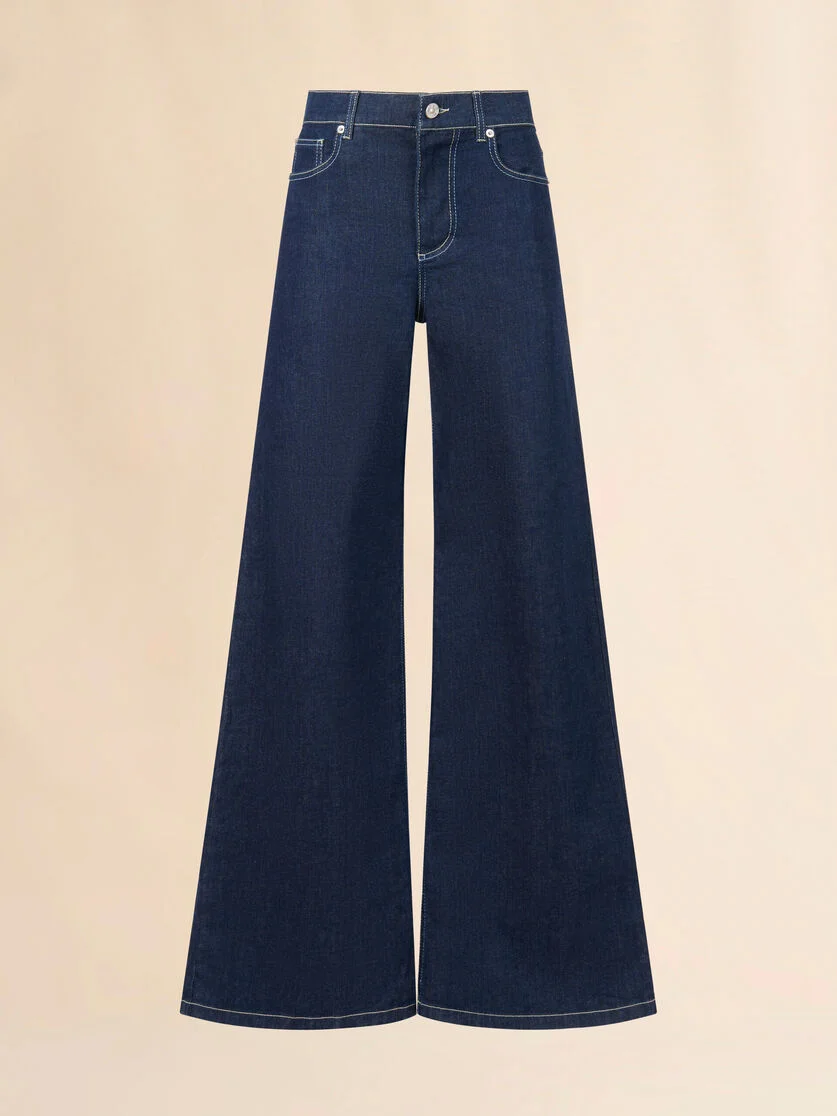 DEEP BLUE STRETCH DENIM WIDE-LEG JEANS - 1