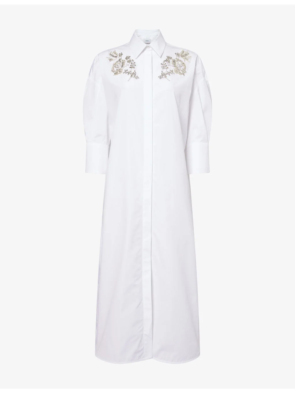 Embellished Long-Sleeves Cotton-Poplin Midi Dress - 1