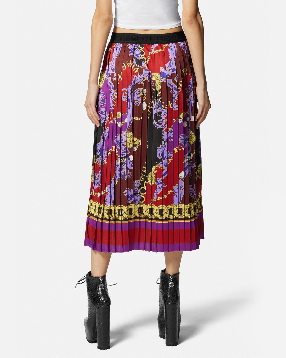 Chain Couture Pleated Midi Skirt - 4