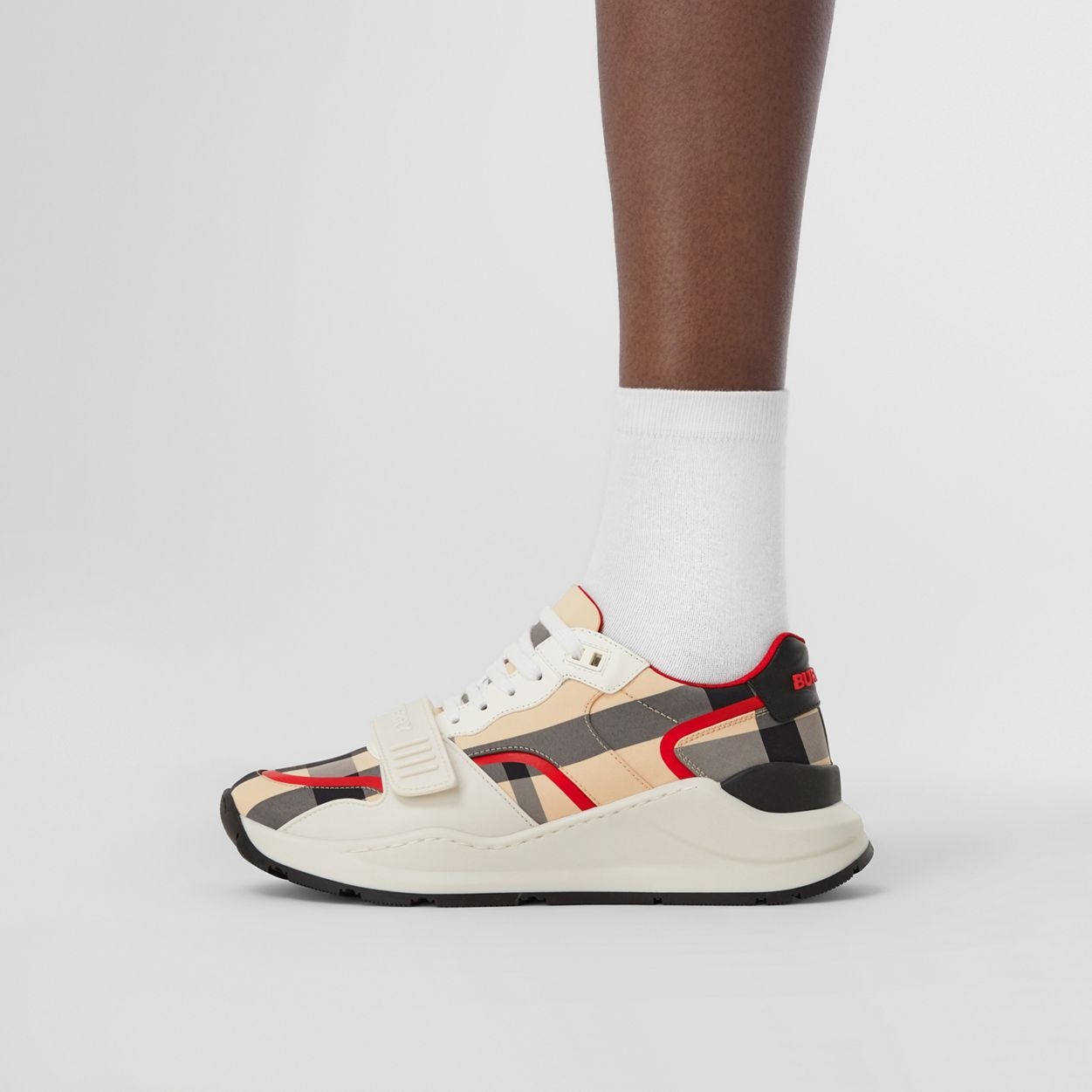 Check Nylon and Leather Sneakers - 3