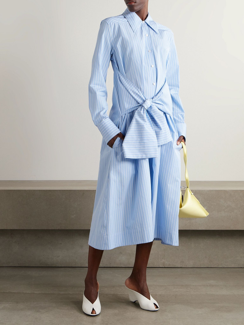 Jil Sander Bow-detailed striped cotton-poplin midi shirt dress Blue outlook