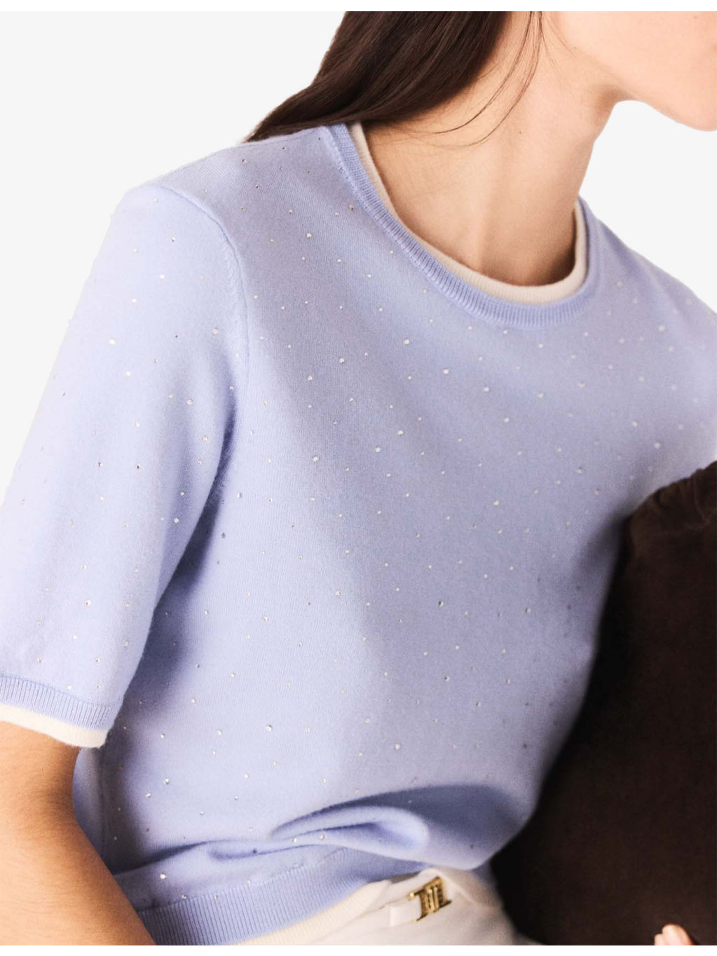 Rhinestone-Embellished Short-Sleeved Stretch Wool-Blend Jumper - 3