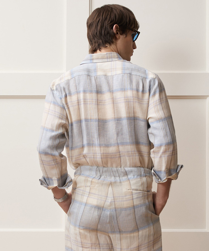 Italian Linen Plaid Big Shirt 5