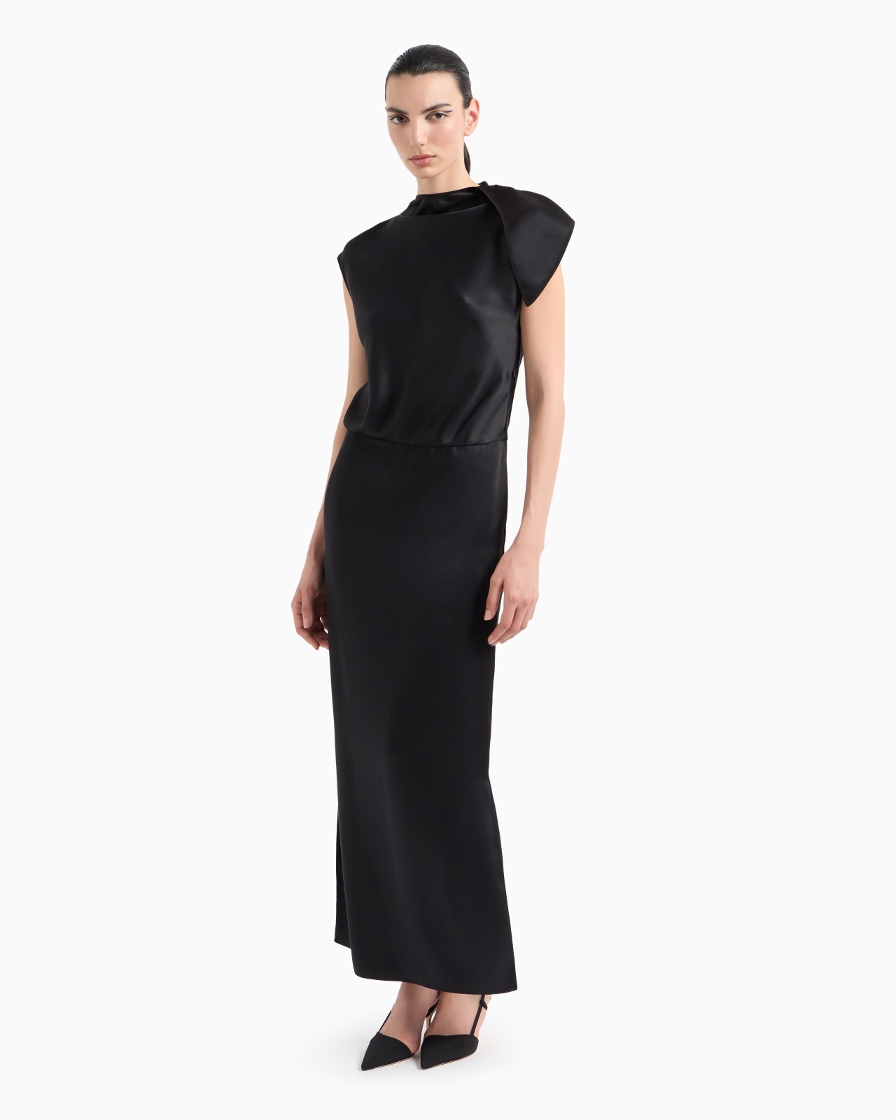GIORGIO ARMANI DOUBLE-FACED SILK-SATIN LONG DRESS | REVERSIBLE