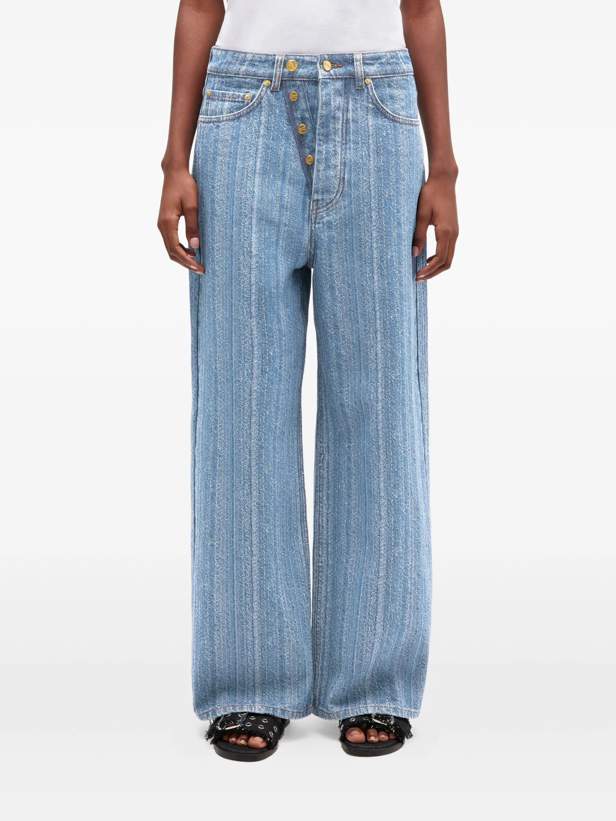 horizontal-pattern deconstructed jeans - 3