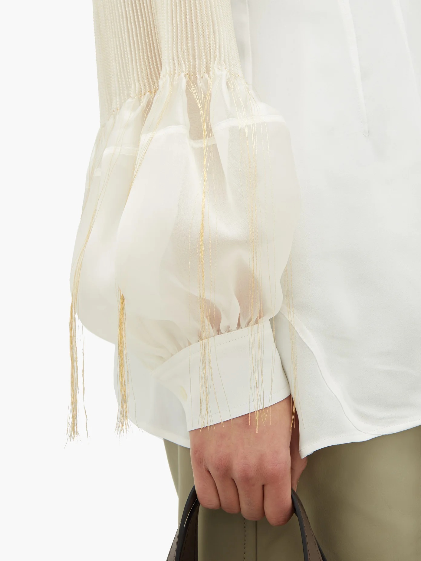 Embroidered pleated-sleeve crepe blouse - 3