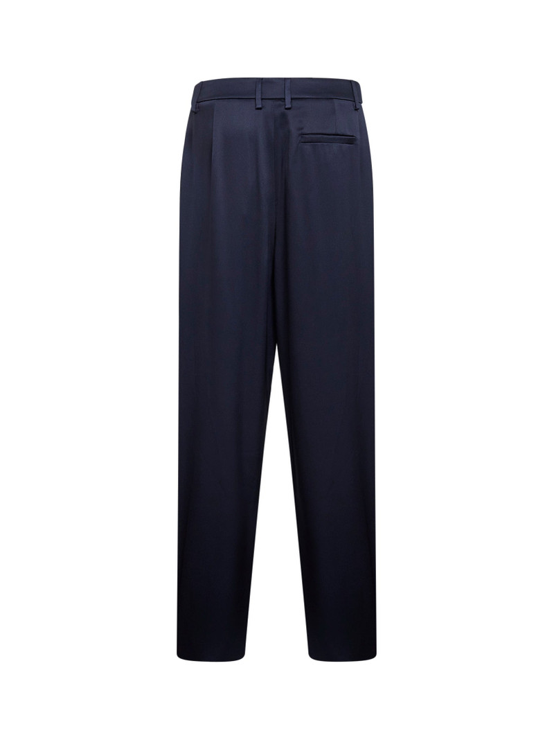 Blue double silk satin one-pleat trousers 1